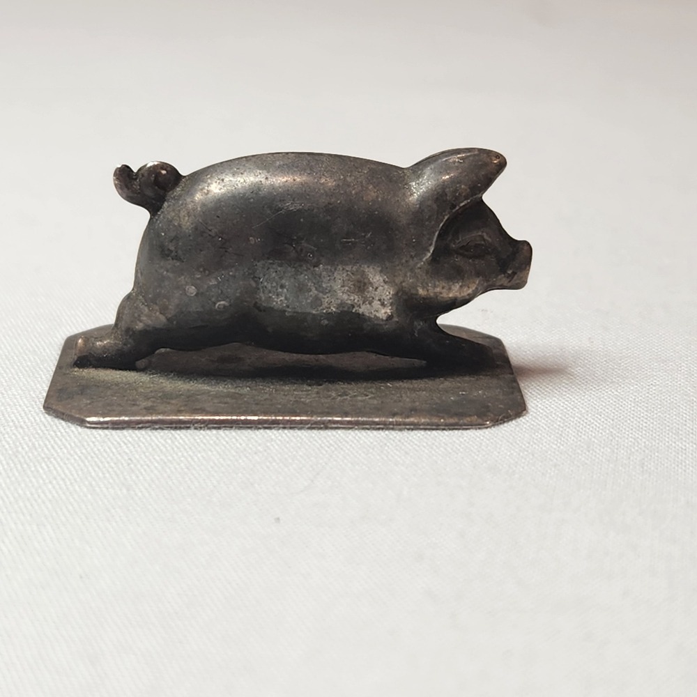 Tin Pig Miniature Figurine on Base Primitive Hog Curio 1" - Picture 3 of 8